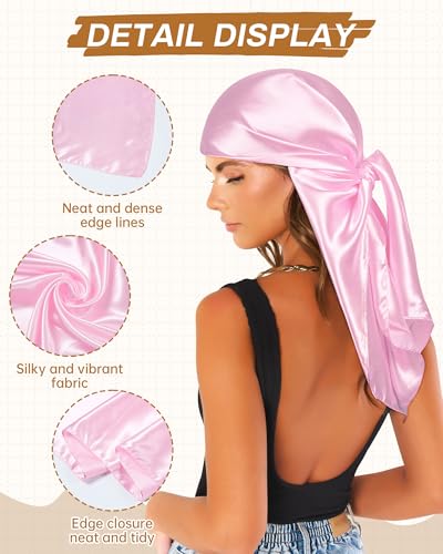 Mesovor 35” Square Head Scarf for Women, 3 Pack Like Silk Satin Headscarf Hair Neck Scarf Top Bandanas for Sleeping - color: Pink + Dusty Pink + Camel