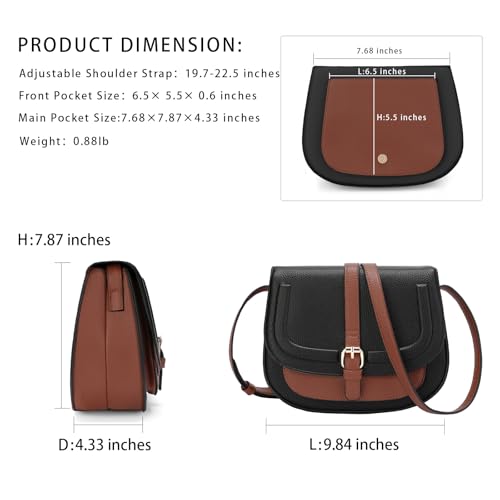 GOIACII Crossbody Bags for Women Saddle Purse Cute Shoulder Handbag Pebble Leather Brown - color: A04 Black&brown