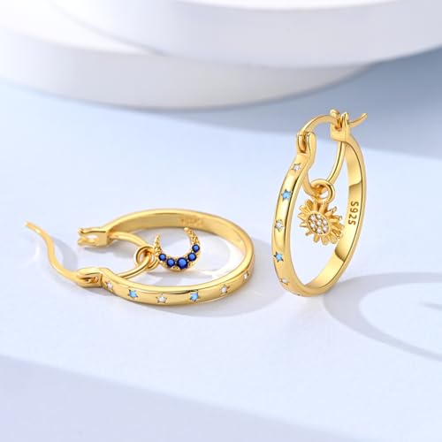 Parmuz 925 Sterling Silver Earrings Hoops for Women Ladies Simple Lightweight Twisted Medium Hoop Earrings With Cubic Zirconia Hypoallergenic Jewelry for Her - color: Gold 5