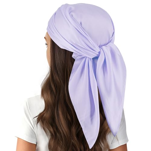 vimate Head Scarf for Women Hair 27'' Square Satin Silk Feeling Bnadana Neck Scarf Handbag Accessories Etc - color: C83#. Light Purple