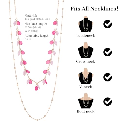 BULINLIN Layered Long Necklaces for Women Long Beaded Chain Necklace CostumeJewelry Mothers Day Gifts for Mom - color: Hot pink