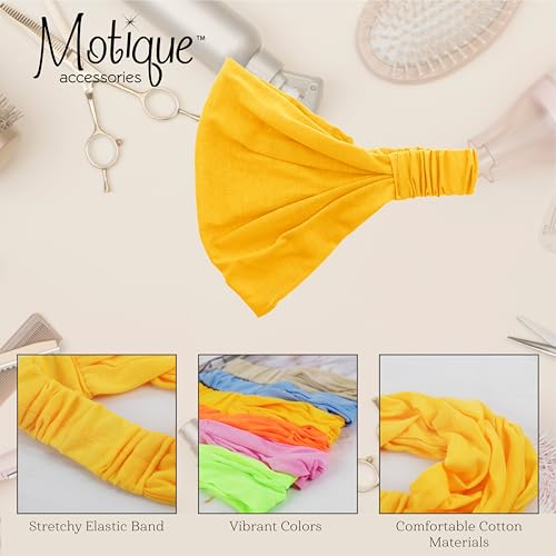 Motique Accessories Wide Cotton Head Band Solid Boho Yoga Style Soft Hairband for Women (Marigold) - color: Marigold