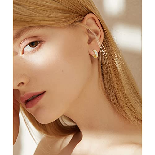CiNily Huggie Earrings Opal Hinged Hoop Earrings Gold Plated Hypoallergenic Small Hoop Earrings for Women Teen Girls Men Sensitive Ears - color: Rainbow White