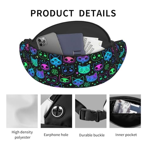 cute witchcraft witch cat bright Fashion casual fanny pack waist bag men women adjustable belt waist bag for travel hiking cycling running festival carnival - color: Black29
