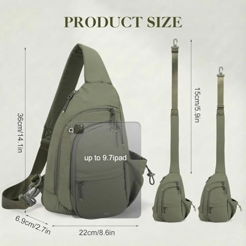 Sling Bag for Women, Anti-Theft RFID Nylon Crossbody Purse with Adjustable Strap for Travel & Shopping - color: Green