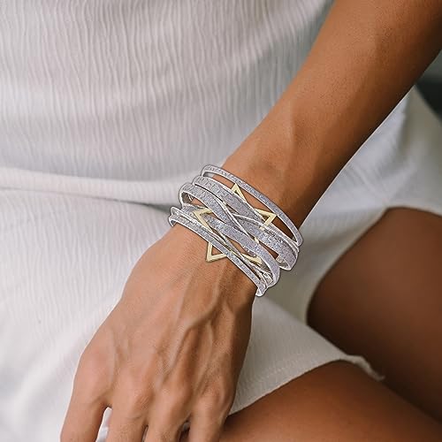 Long tiantian Leather Bracelets for Women Men Heart Wrap Bracelets Western Jewelry Cowgirl Outfits Birthday Gifts for Her - color: C9:light purple leather bracelet