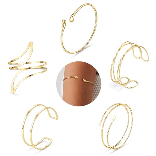 Giovanchi 5 Pieces Arm Cuff Upper Arm Band Cuff Bracelets for Women Adjustable Armband Set - style: B-Gold