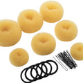 Teenitor Hair Bun Maker Set, 7 Pieces Bun Donuts for Hair(1 Extra-Large, 2 Large, 2 Medium, 2 Small), 5 Elastic Bands, 20 Hair Pins, Gold - color: Gold