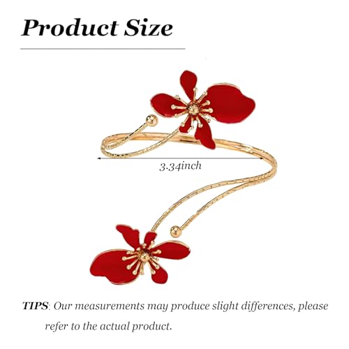 Arm Cuff Jewelry for Women Adjustable Flower Cuff Bangle Bracelet Gold Armband Upper Jewelry Gifts for Women Boho Western Accessories - color: A5:red flower