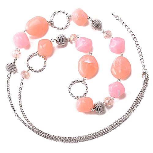 BULINLIN Beaded Long Necklace for Women Silver Sweater Chain Necklace with Crystal Resin Beads, Fashion Jewelry Necklace - color: 53-Dark light pink