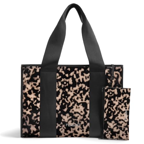 FLAUNT Everyday Tote Bag with Phone Pouch for Women - Lightweight, Airline Approved, Easy To Carry, Foldable & Washable - color: Blonde Tortoise Shell