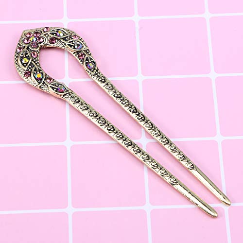 Lurrose Vintage Mental Hair Forks U-Shaped Crystal Chignon HairPin Hair Stick Hairstyle Accessory for Girls (Purple) - color: Purple