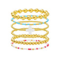 Gold Beaded Bracelets for Women: 14K Gold Bracelets for Women Trendy Dainty Gold Ball Bracelet Stack for Womens - Boho Stretch Bracelets Jewelry Sets with Cross Fashion Accessories Gifts for Women - style: Purity Cross