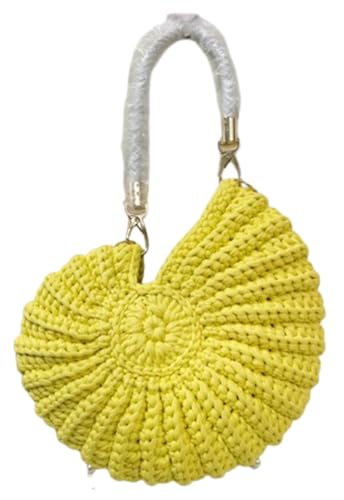 Handmade Crochet Tote Bag Seashell Purse for Women Boho Shell Handbag Crossbody Shoulder Bag Summer Beach Clutch Hobo Handbag - color: Yellow