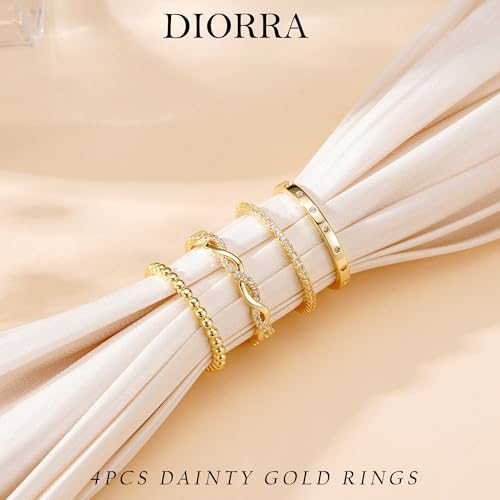 Sterling Silver Ring for Women, 4PCS Thin Stackable Rings Cubic Zirconia Thumb Ring Set Engagement Statement Wedding Bands for Women Size 5-10 - color: 14K Gold Plated, size: 7 (Circum 54.4mm)