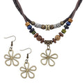 Mikovivi Multi-Layer Wood Bead Necklace with Hollow Flower Earrings, Boho Hippie Necklaces Unisex Bohemian Jewelry for Men Women - style: style 2