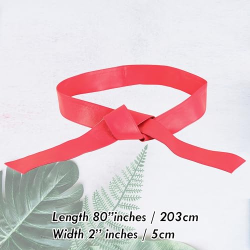Woman's Obi Sash Tie Plus Size Waist Band Wide Solid Color Genuine Leather Belt - color: Pink