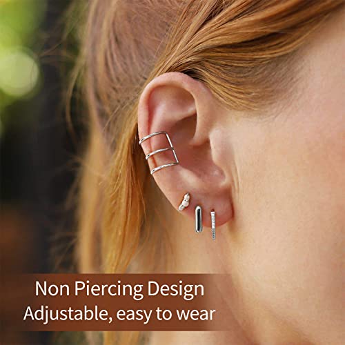 ChicSilver 925 Sterling Silver Ear Cuff Earrings Non Piercing Clip on Cartilage Cuff Earrings for Women - style: G: Simple Lines