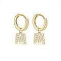 14K Gold Plated Cubic Zirconia Initial Earrings Delicate Small Hoop Earrings Hypoallergenic Letter Earrings for Women - style: M