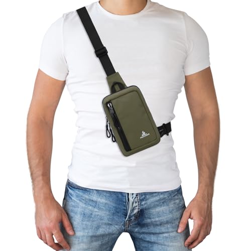 Peicees Small Crossbody Bag for Men Women Mini Sling Bag Travel Running Phone Daypack Cross Body Shoulder Bags, 2 Sizes, Small Army Green - color: Army Green, size: Small