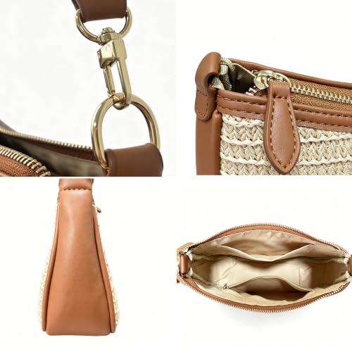 Shoulder Bag for Women with 2 Removable Straps and Zipper Closure Crossbody Bags Clutch Tote HandBags Purses | with 2 Removable Straps - color: Newbrown
