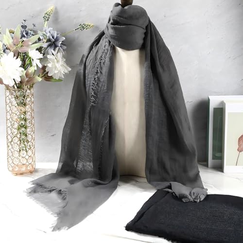 Yahenda 18 Picees Women Scarfs Shawl Hijab Soft Cotton Hemp Long Scarf Head Wraps for Women, 27 x 69 Inches - color: Achromatic Color