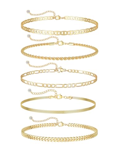 14K Gold/Silver Plated Ankle Bracelets for Women Anklet Set Waterproof Tarnish Resistant Adjustable Dainty Layered Lightweight Hypoallergenic Vacation Beach Pool Party Summer Jewelry Gift - style: Style5