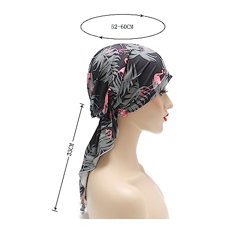 ZLYC Chemo Headwear Pre Tied Head Scarf Headwraps Lightweight Turban Beanie Cap for Women - color: Flamingo Black