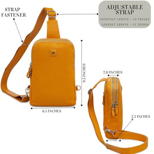Leather Sling Bag for Women Genuine Crossbody Purse Small Trendy Cross Over Chest with Phone and Credit Card Slots (Mustard Nappa) - color: Mustard Nappa