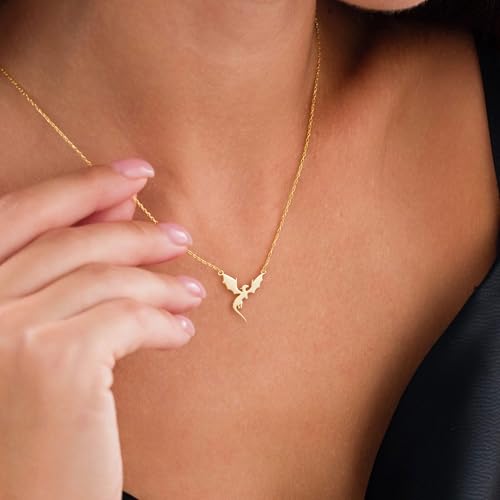 VRIUA Gold Necklace for Women - 14K Gold Plated Dainty Italian Horn Star of David Butterfly Bow Sun Lotus Volleyball Baseball Cowboy Boots Necklace Jewelry Everyday for Women - style: Flying Dragon