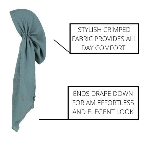 Pretied Head Scarves for Women Featuring Lightweight Crimped Material and Attractive - color: Solid Teal