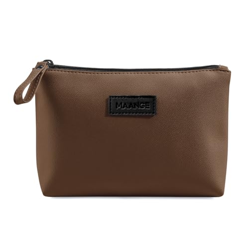 MAANGE Cosmetic Bags for Women Small Makeup Bag for Purse Pu Leather Makeup Pouch Travel Makeup Bag with Zipper Make Up Bag for Travelling - color: Coffee