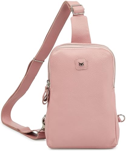 Leather Sling Bag for Women Genuine Crossbody Purse Small Trendy Cross Over Chest with Phone and Credit Card Slots (Baby Pink Nappa) - color: Baby Pink Nappa