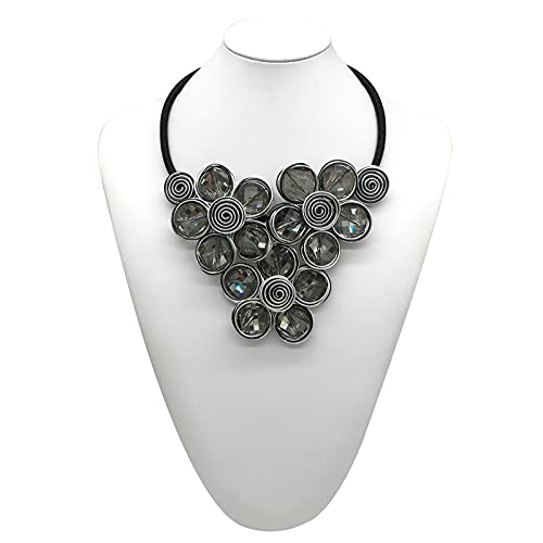 Statement Chunky Flower African Necklace For Women Tribal Fashion Costume Jewelry Earring Sets Unique Big Colorful Rhinestone Crystal Pendent Collar Choker Bib Handmade - color: three flowers black