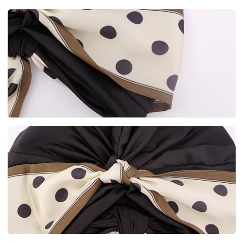 Erinaco Women Sparkle Sequin African Turban Bow Knot Pre-Tied Cap Pleated Ruffle Bonnet Beanie Hat Headwrap Skull Caps - color: Black Polka Dots