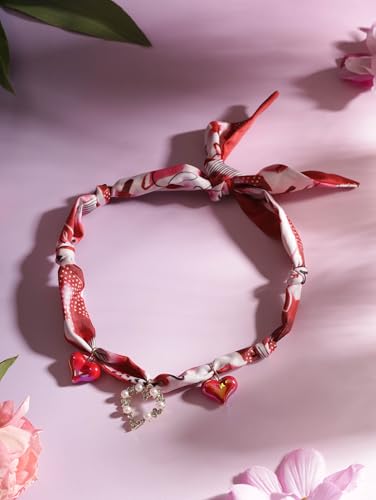 MINACHI Red Boho Charm Choker Necklace, Silk Cloth Band with Dangling Charms, Retro Festival Jewelry For Women - style: Necklace NECK.016