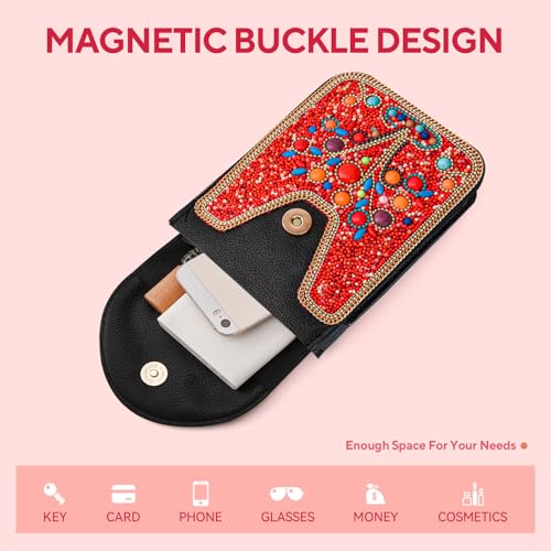 Small Beaded Crossbody Bag for Women, Boho Cell Phone Shoulder Purse Wallet with Handcrafted Colorful Beads - color: Tree-red