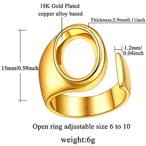 FindChic Customizable Initial Ring Statement 18K Gold Plated Fashion Cuff Rings for Women Alphabet Letter A to Z Resizable Knuckle Ring (with Gift Box) - color: O