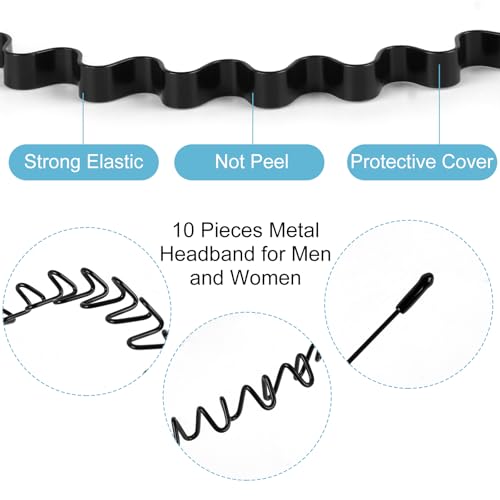 6PCS Metal Hair Bands, Spring Wavy Hoop Unisex Black Headband Slicked Back Non Slip Sports Hairband for Women Men… - color: 6 pcs