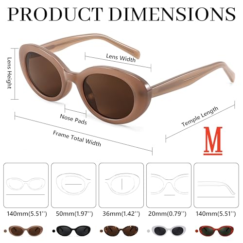 FEISEDY Sunglasses Womens, Retro Oval Cateye Sun Glasses Men, Small 90s Style B4128 - color: Brown