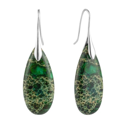 SELOVO Stone Fishhook Dangle Drop Earrings Statement Earrings for Women Stone - color: Green-Silver Color Hook
