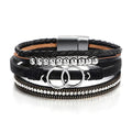 Fesciory Leopard Bracelet for Women, Boho Leather Wrap Multi-Layer Pearl Crystal Bracelet Bangle Jewelry - style: Double Circle(Black)