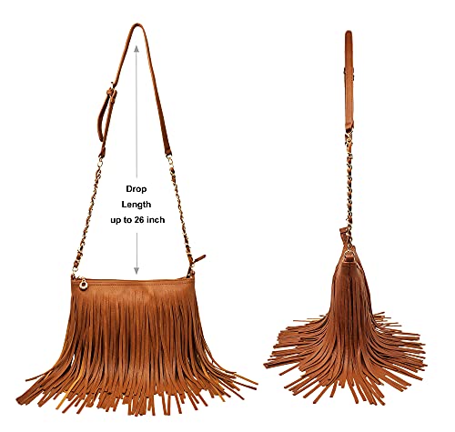 Solene Fringe Crossbody Shoulder Bag with Strap, Tassel Messenger bag, Country Style Western Fringe Purse for Women - color: Tan