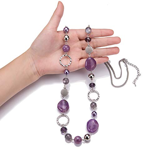 PEARL&CLUB Long Beaded Necklaces For Women - Sweater Chain Fashion Jewelry Necklace Gifts For Women - color: 23-Purple