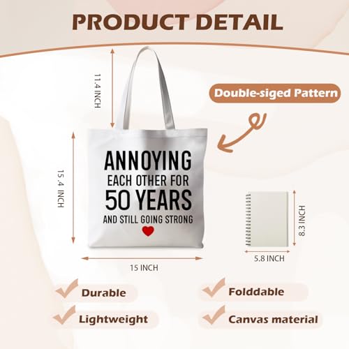 Motivational Canvas Tote Bag,Positive Affirmation Gifts for Women Men Reusable Grocery Shopping Tote Bag Purse - color: 50 Years