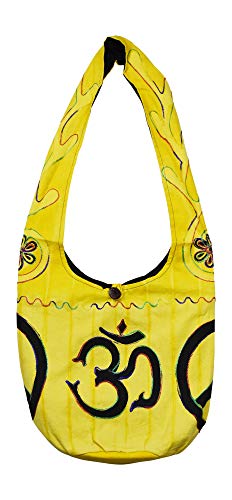 Mandala Crafts Hippie Bag, Large Boho Hobo Purse for Women, Crossbody Shoulder Sling Bags for Indie Style Bohemian Accessory - style: Bright Yellow Om