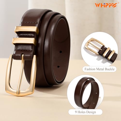 WHIPPY Women's Leather Belts for Jeans Pants Fashion Ladies Belt Gold Buckle Belts for Women - color: 3-coffee, size: Fits Waist Size 45"-49"