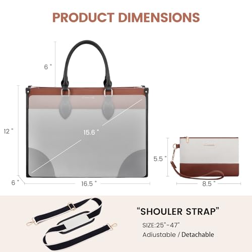 LOVEVOOK Laptop Bag for Women 15.6 lnch,Waterproof Laptops Tote Bags for Womens,Professional Work Bags for Women with Cup Holder,Large Laptop Purse Computer Briefcase Office Teacher Clutch Bag,2 PCS - color: Black - Chestnut Brown, size: 15.6 Inch
