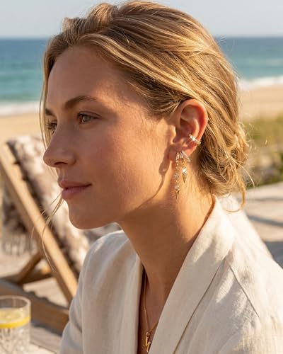 MUMREUES Gold Earrings for Women Trendy 14K Gold Plated Dangle Earrings Small Hoop Huggie Drop Stud Earrings Cubic Zirconia Simple Minimalist Dainty Chain Tassel Hypoallergenic Earrings - color: CZ Tassel & Gold