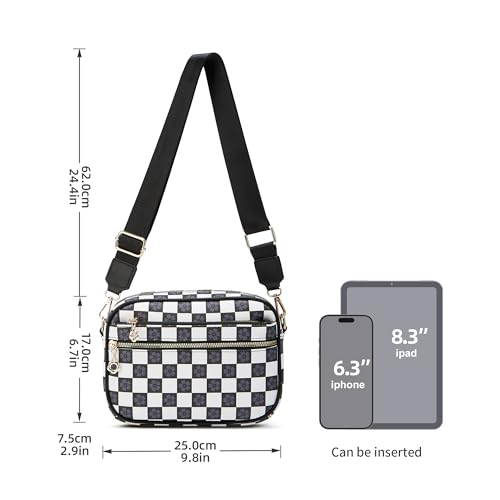Crossbody Purse for Women Small Crossbody Bags Trendy Vegan Leather with Adjustable Shoulder Straps Gift for Mother Wife Mom - color: Checkered Black Minimalism